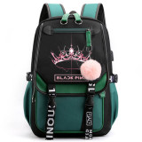 Blackpink Fashion Big Capacity Rucksack Students Bookbag Travel Backpack With USB Charging Port