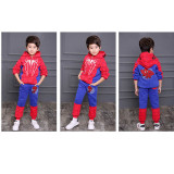 Boys Spider Man Winter Warm Suit Set Fleece Inside Zipper Hooded Coat and Pants Set