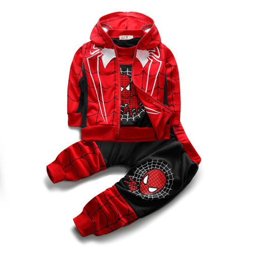 Boys Toddler Spider Man Suit 3pcs Set Top Coat and Pants Sweatsuit Casual Outfit