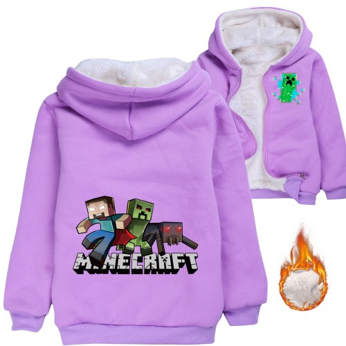 Kids Boys Girls Unisex Coat Minecraft Print Hooded Fleece Coat Zip Up Sweatshirt Jacket
