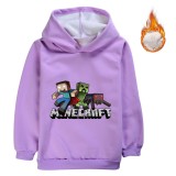 Kids Boys Girls Minecraft Winter Warm Hoodie Fleece Inside Hooded Sweatshirt Outwear