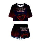 Poppy Playtime Girls Short Set Huggy Wuggy Print Short Sleeve Crop Top Tee and Shorts Set