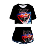 Poppy Playtime Girls Short Set Huggy Wuggy Print Short Sleeve Crop Top Tee and Shorts Set