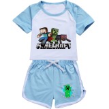 Kids Boys Girls Minecraft Short Sleeve T-shirt and Shorts Set Summer Shorts Suit Set