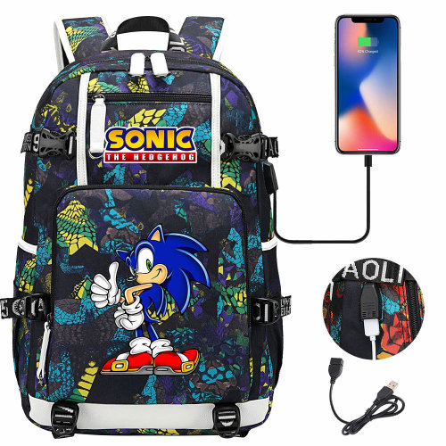 Sonic The Hegehog Big Capacity Rucksack Students Bookbag Travel Backpack Computer Backpack With USB Charging Port
