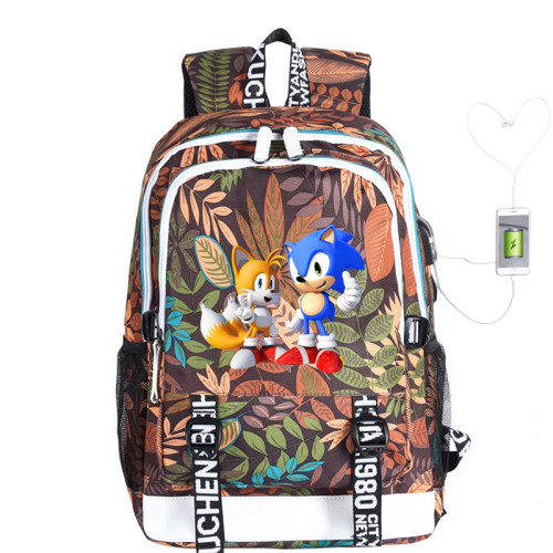 Sonic The Hegehog Big Capacity Rucksack Students Bookbag Travel Backpack With USB Charging Port