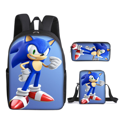 Sonic The Hegehog Fashion Backpack Set 3pcs Stundents Backpack With Lunch Bag and Pencil Bag Set