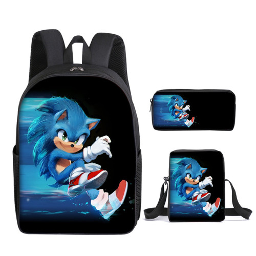 Sonic The Hegehog Fashion Backpack Set 3pcs Stundents Backpack With Lunch Bag and Pencil Bag Set