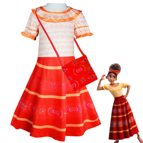 Kids Girls Encanto Dolores Madrigal Casual Short Sleeve Cosplay Princess Gown Dress With Bag