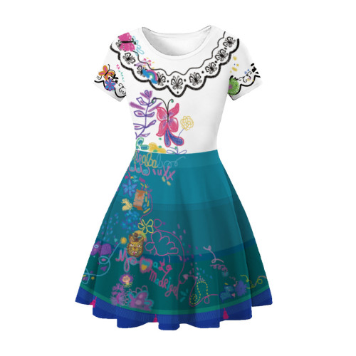 Kids Girls Encanto Fashion 3-D Print Casual Short Sleeve Dress