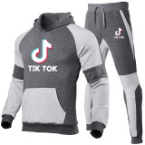 Tik Tok Fashion Print Casual Sweatshirt and Jogger Pants 2 PCS Set For Men