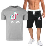 Tik Tok Fashion Print Casual Summer T-shirt and Shorts 2 PCS Set For Men