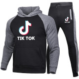 Tik Tok Trendy Men's Casual Long Sleeve Sweatshirt and Jogger Pants 2 PCS Set