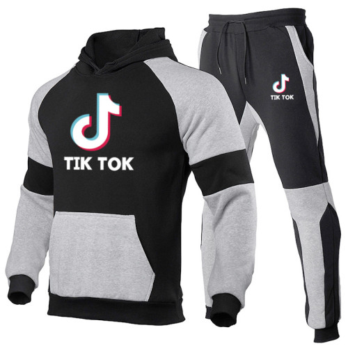 Tik Tok Fashion Print Casual Sweatshirt and Jogger Pants 2 PCS Set For Men