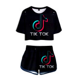 Tik Tok Fashion Suits Girls Women Casual Crop Top Tee and Shorts 2 PCS Set