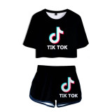 Tik Tok Fashion Suits Girls Women Casual Crop Top Tee and Shorts 2 PCS Set
