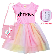 Tik Tok Kids Girls Fashion Summer Short Sleeve Dress With Bag