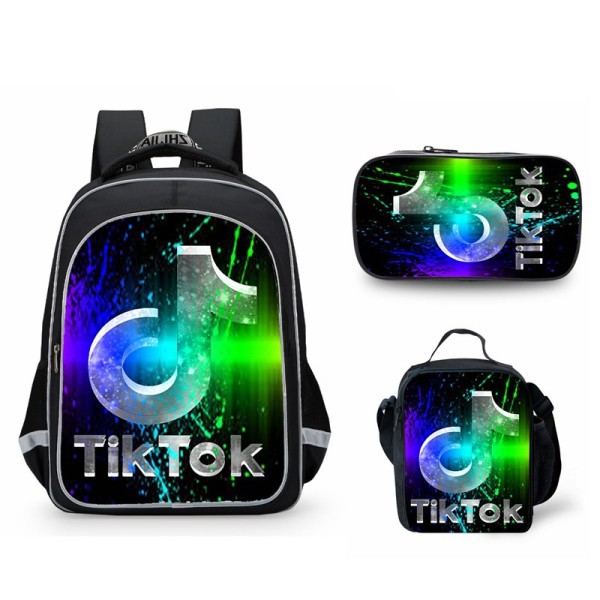 Tik Tok 3-D Print Backpack Students School Backpack With lunch Bag and Pencil Bag Set