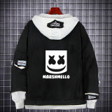 Marshmello Black Fake Two Piece Jean Jacket Trendy Hooded Denim Jacket Coat Outfit