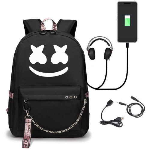 Marshmello Trendy Casual Students Bookbag Travel Bag With USB Charging Port
