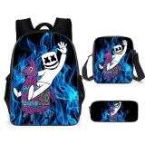 Marshmello Trendy 3-D Print Backpack Students Backpack With lunch Bag and Pencil Bag Set