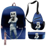 Marshmello Trendy Backpack Students Backpack With One Shoulder Bag and Pencil Bag Set