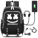 Marshmello Trendy Big Capacity Rucksack Students Bookbag Travel Bag With USB Charging Port
