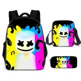 Marshmello Trendy 3-D Print Backpack Students Backpack With lunch Bag and Pencil Bag Set
