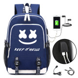 Marshmello Trendy Big Capacity Rucksack Students Bookbag Travel Bag With USB Charging Port