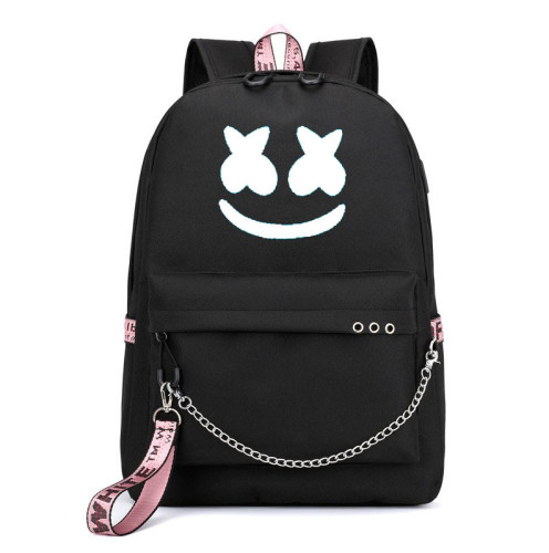 Marshmello Fashion Chains Bag Girls Boys Casual School Backpack With USB Charging Port