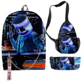 Marshmello Trendy Backpack Students Backpack With One Shoulder Bag and Pencil Bag Set
