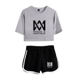 Marcus&Martinus 2PCS Suits Casual Girls Women Crop Top Tee and Shorts Set