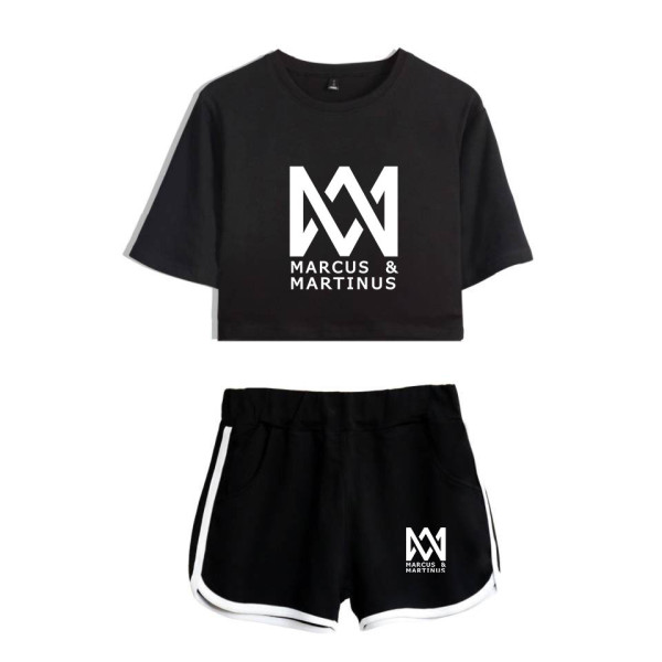 Marcus&Martinus 2PCS Suits Casual Girls Women Crop Top Tee and Shorts Set