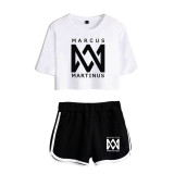 Marcus&Martinus 2PCS Suits Casual Girls Women Crop Top Tee and Shorts Set