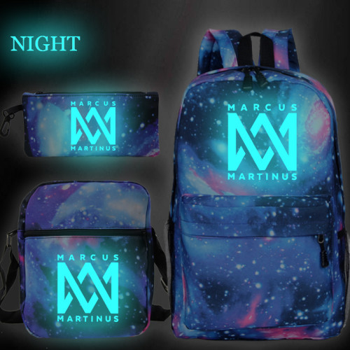 Marcus&Martinus Trendy Print Backpack Students Luminous Backpack With lunch Bag and Pencil Bag Set