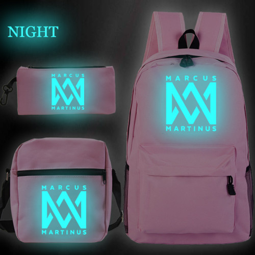 Marcus&Martinus Trendy Print Backpack Students Luminous Backpack With lunch Bag and Pencil Bag Set