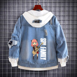 Anime Spy x Family Fake Two Piece Jeans Jacket Unisex Hip Hop Cool Denim Jacket Coat Streetwear Coat Outfit