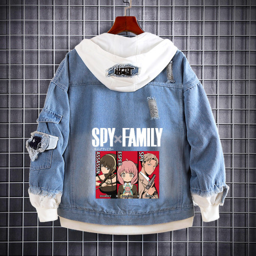 Anime Spy x Family Fake Two Piece Jeans Jacket Unisex Hip Hop Cool Denim Jacket Coat Streetwear Coat Outfit