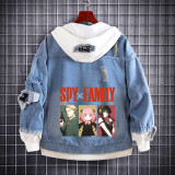 Anime Spy x Family Fake Two Piece Jeans Jacket Unisex Hip Hop Cool Denim Jacket Coat Streetwear Coat Outfit