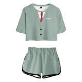 Anime Spy x Family Summer Fashion Casual Suits Girls Women Crop Top Tee and Shorts Set