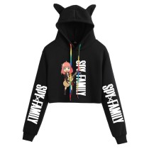 Anime Spy x Family Casual Girls Women Crop Top Hoodie Cat Ear Hooded Cute Crop Tops