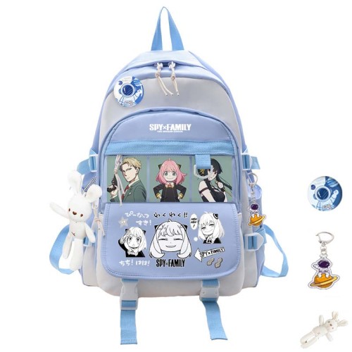 Anime Spy x Family Trendy Multi-pocket Backpack With Badge,Keyring And Pendant 4 PCS Set