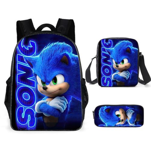 Sonic The Hegehog Popular Backpack Set 3pcs Stundents Backpack With Lunch Bag and Pencil Bag Set