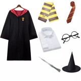 [Kids/Adults] Wizarding World Costume 7pcs Set Harry Potter Gryffindor Hufflepuff Ravenclaw Slytherin Costume Robe With Accessories Full Set