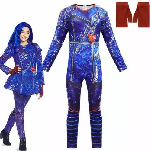 Kids Descendants 3 Evie Cosplay Jumpsuit With Gloves Halloween Cosplay Zentai Outfit