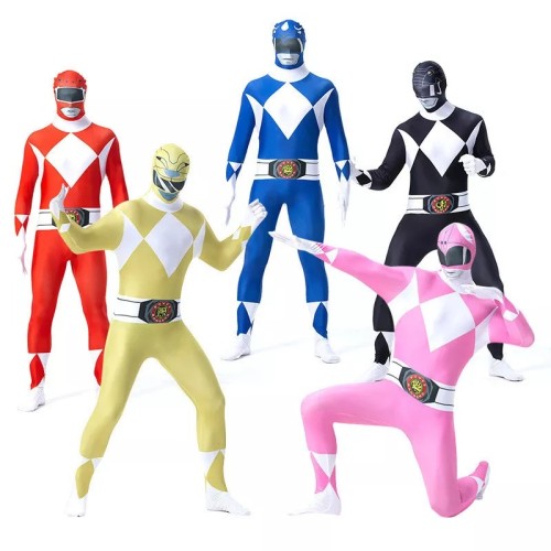 [Kids/Adults] Halloween Mighty Morphin Power Rangers Costume Jumpsuit Hallowee Party Cosplay Zentai