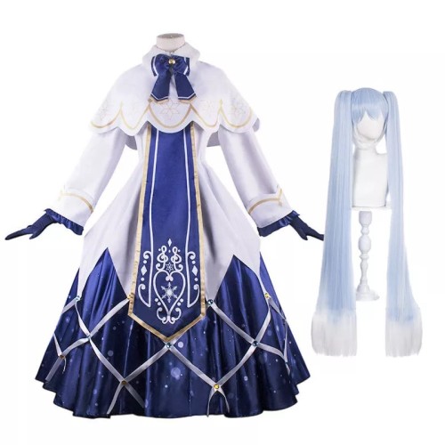 Vocaloid Snow Miku Cosplay Dress With Wigs Whole Set Halloween Costume Outfit