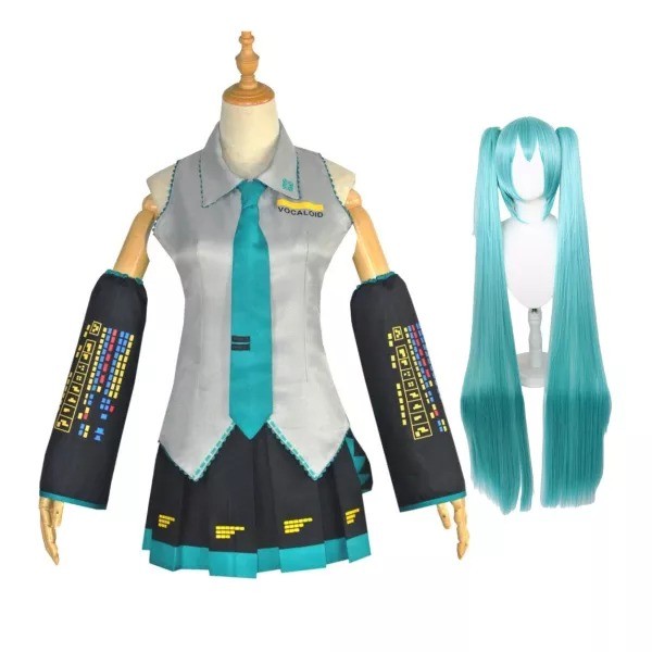 Vocaloid Hatsune Miku Cosplay Costume Dress With Wigs Set Halloween Cosplay Costume