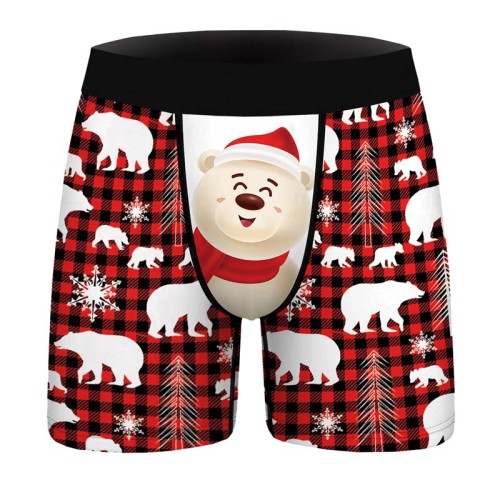 Christmas Underwear Fashion Cute Animal 3-D Print Mens Boxer Briefs Breathable Comfort Underwear