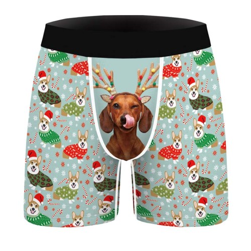 2022 Christmas Boxer Briefs Cute Dog Funny Print Boxer Briefs Comfort Breathable Underwear